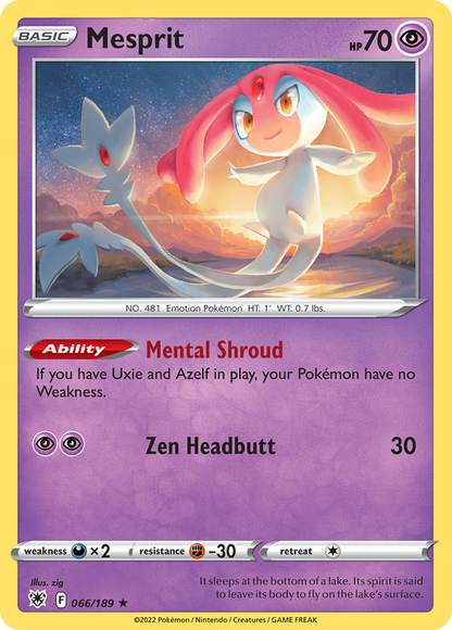 Mesprit 066/189 Astral Radiance Pokemon Reverse Holo Rare NM