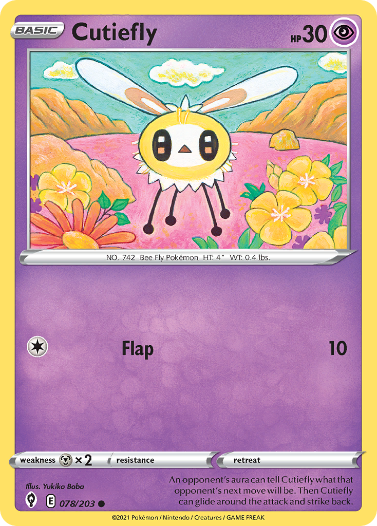 Cutiefly 078/203 Evolving Skies Pokemon Reverse Holo Common NM