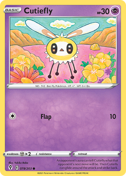 Cutiefly 078/203 Evolving Skies Pokemon Reverse Holo Common NM