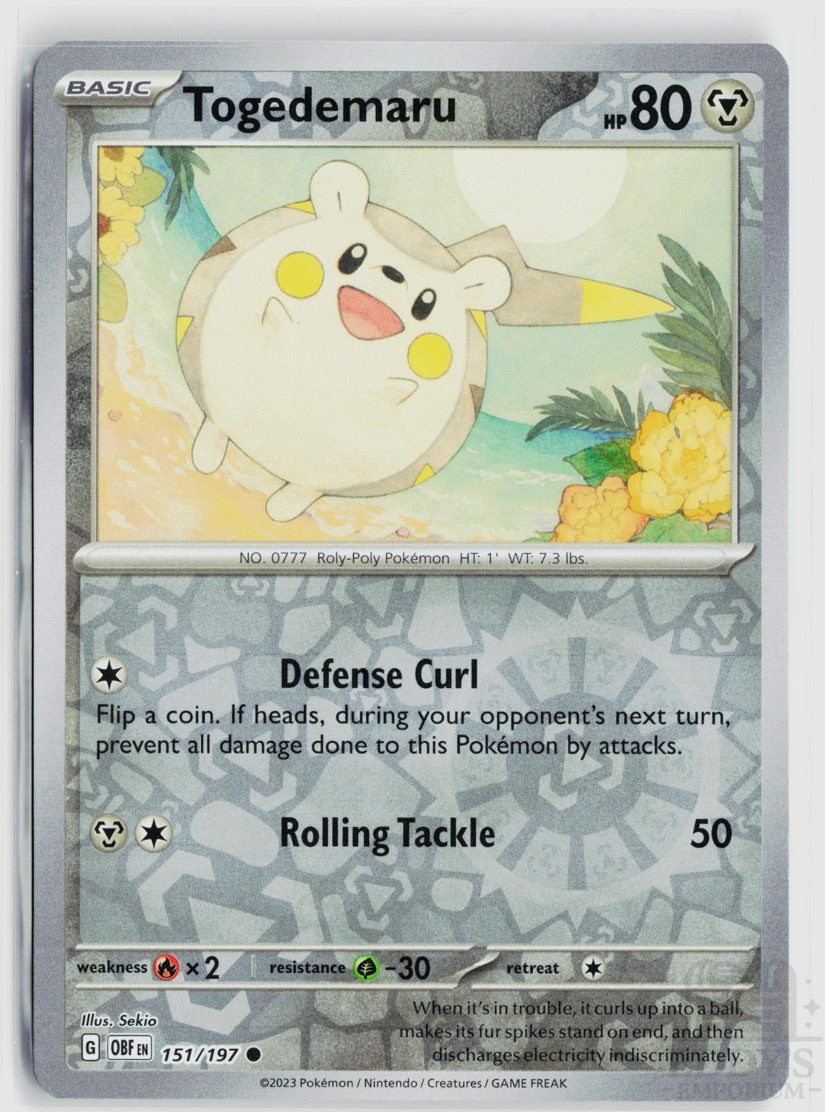 Togedemaru 151/197 Obsidian Flames Pokemon Reverse Holo Common NM