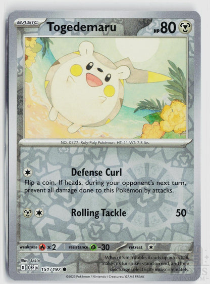 Togedemaru 151/197 Obsidian Flames Pokemon Reverse Holo Common NM