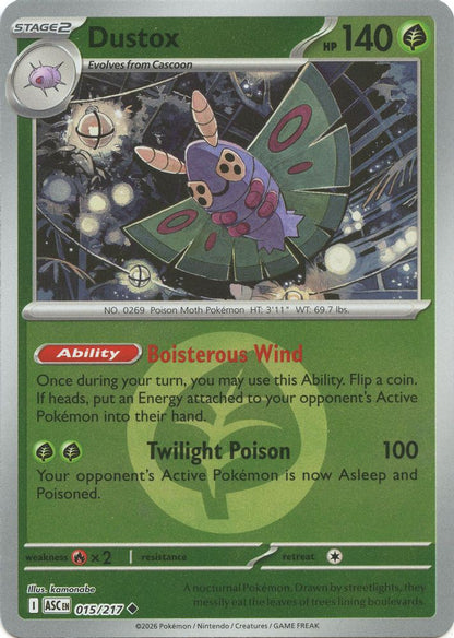 Dustox (Energy Symbol Pattern) 015/217 Ascended Heroes Pokemon Reverse Holo NM