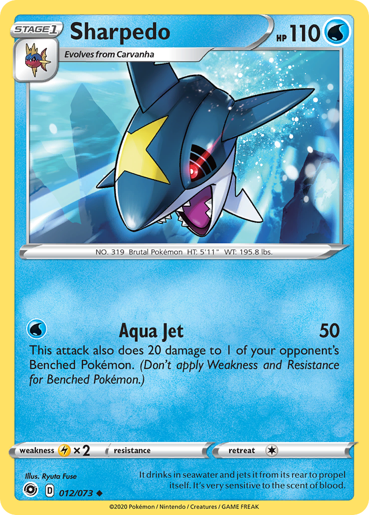 Sharpedo 012/073 Champion's Path Pokemon Reverse Holo Uncommon NM