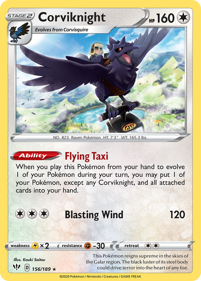 Corviknight 156/189 Darkness Ablaze Pokemon Holo Rare NM