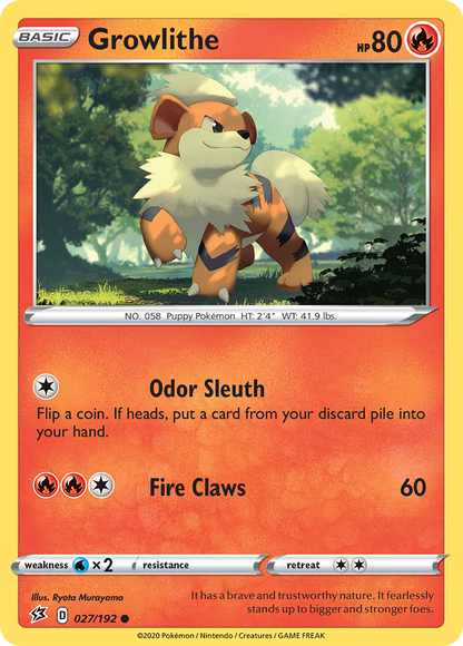 Growlithe 027/192 Rebel Clash Pokemon Reverse Holo Common NM