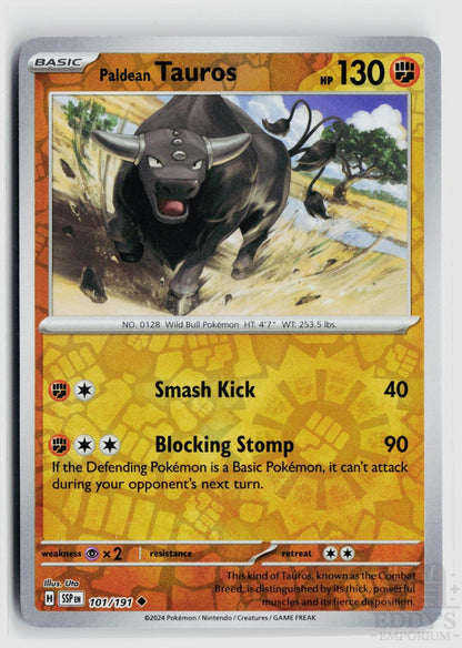 Paldean Tauros 101/191 Surging Sparks Pokemon Reverse Holo Uncommon NM