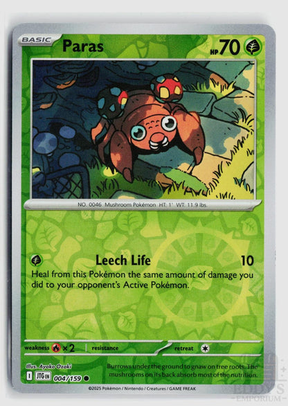 Paras 004/159 Journey Together Pokemon Reverse Holo Common NM