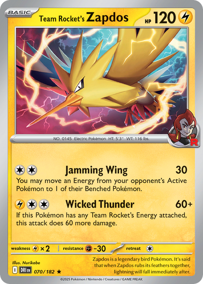 Team Rocket's Zapdos 070/182 Destined Rivals Pokemon Holo