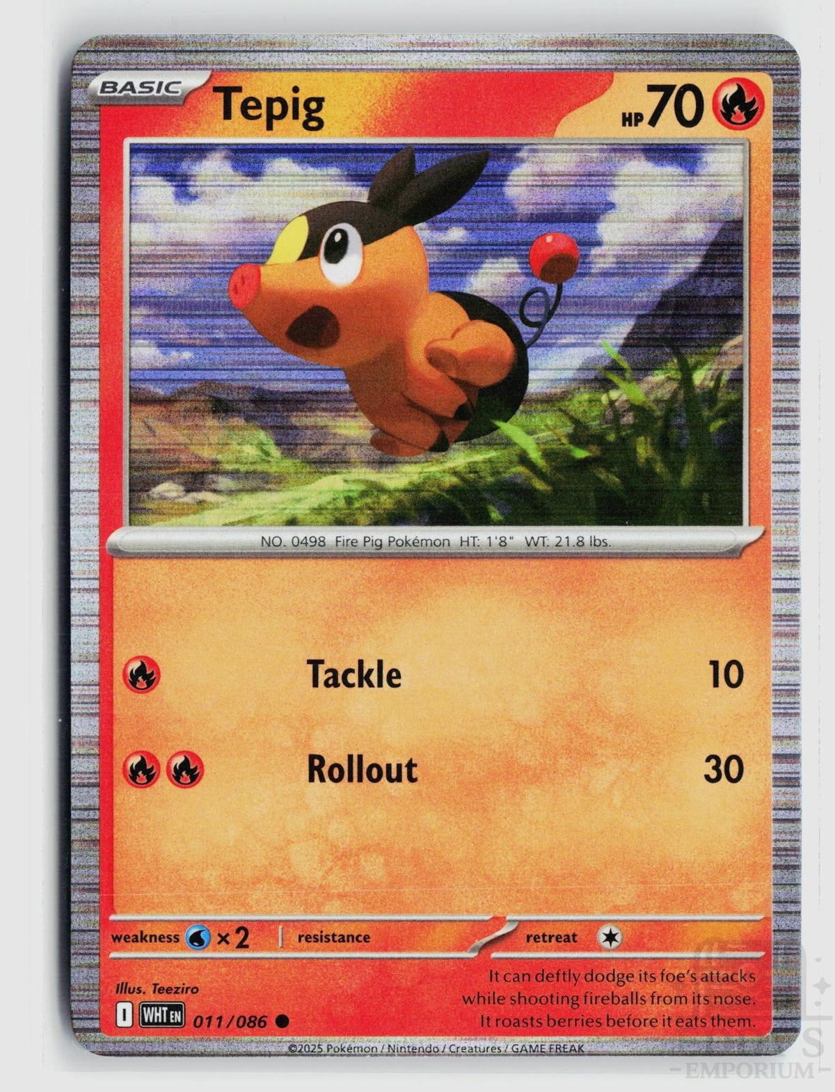 Tepig 011/086 White Flare Pokemon Holo Common NM