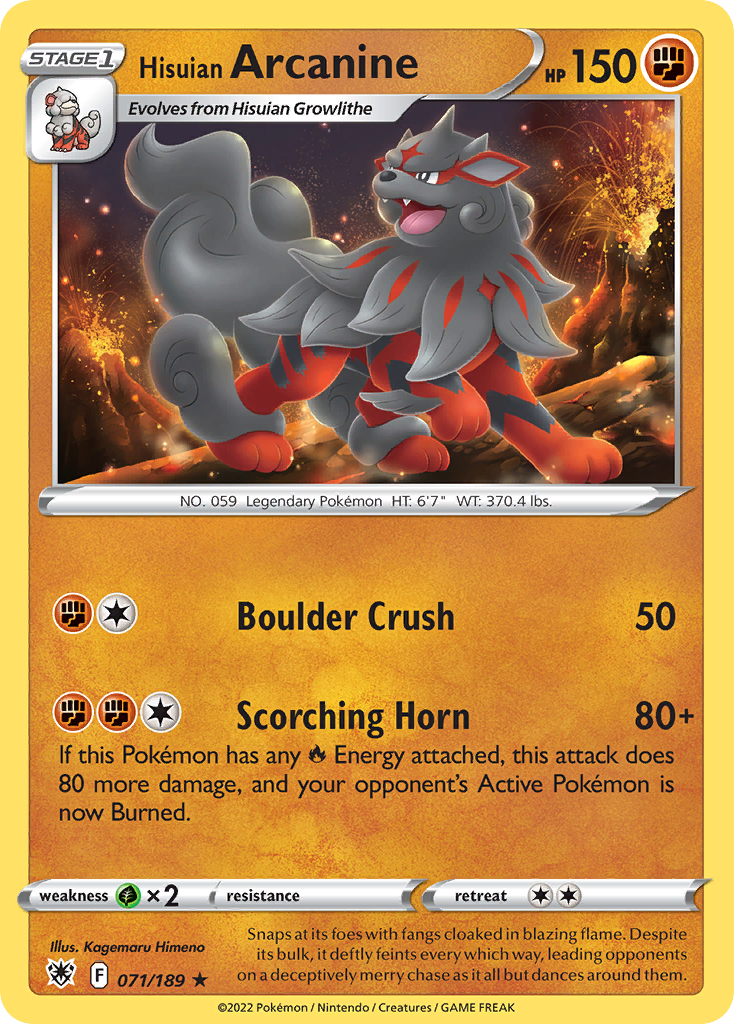Hisuian Arcanine 071/189 Astral Radiance Pokemon Reverse Holo Rare NM
