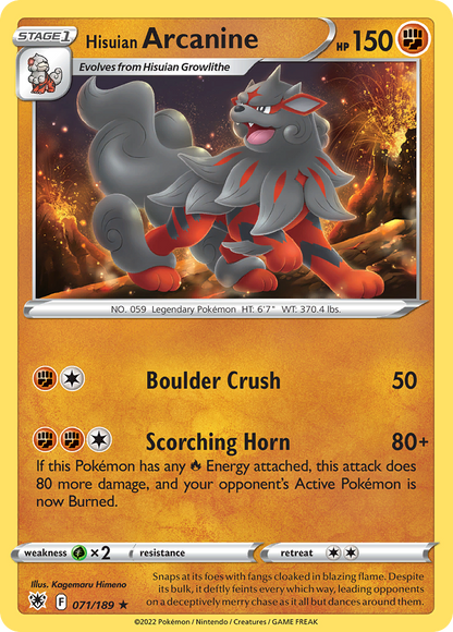 Hisuian Arcanine 071/189 Astral Radiance Pokemon Reverse Holo Rare NM
