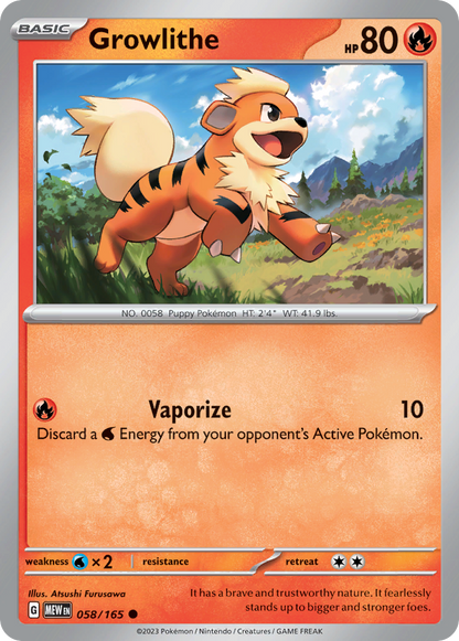 Growlithe 058/165 151 Pokemon Reverse Holo Common NM
