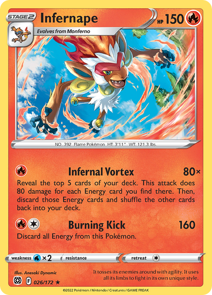 Infernape 026/172 Brilliant Stars Pokemon Holo Rare NM