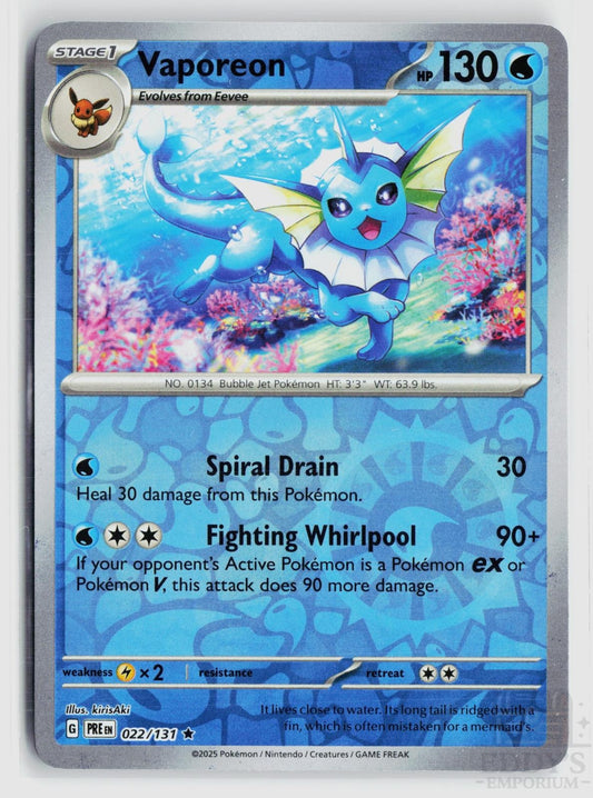 Vaporeon 022/131 Prismatic Evolutions Pokemon Reverse Holo