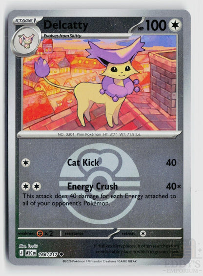 Delcatty (Love Ball) 166/217 Ascended Heroes Pokemon Reverse Holo Uncommon NM