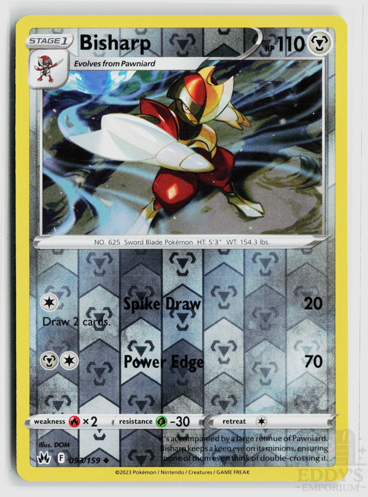 Bisharp 093/159 Crown Zenith Pokemon Reverse Holo Uncommon NM