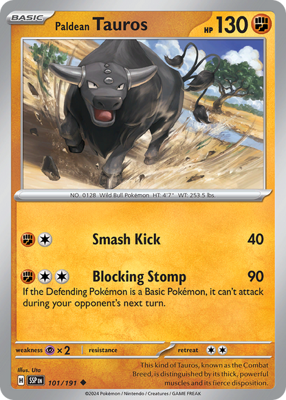 Paldean Tauros 101/191 Surging Sparks Pokemon Reverse Holo Uncommon NM