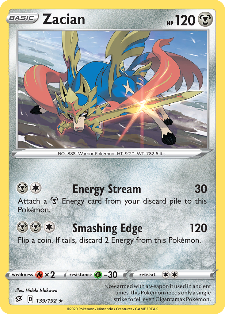 Zacian 139/192 Rebel Clash Pokemon Reverse Holo Rare NM