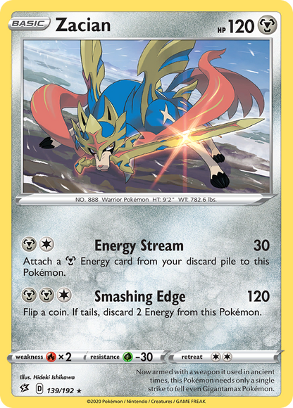 Zacian 139/192 Rebel Clash Pokemon Reverse Holo Rare NM