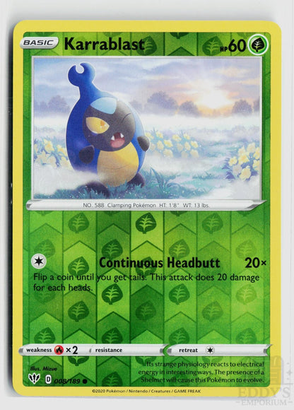 Karrablast 008/189 Darkness Ablaze Pokemon Reverse Holo Common NM