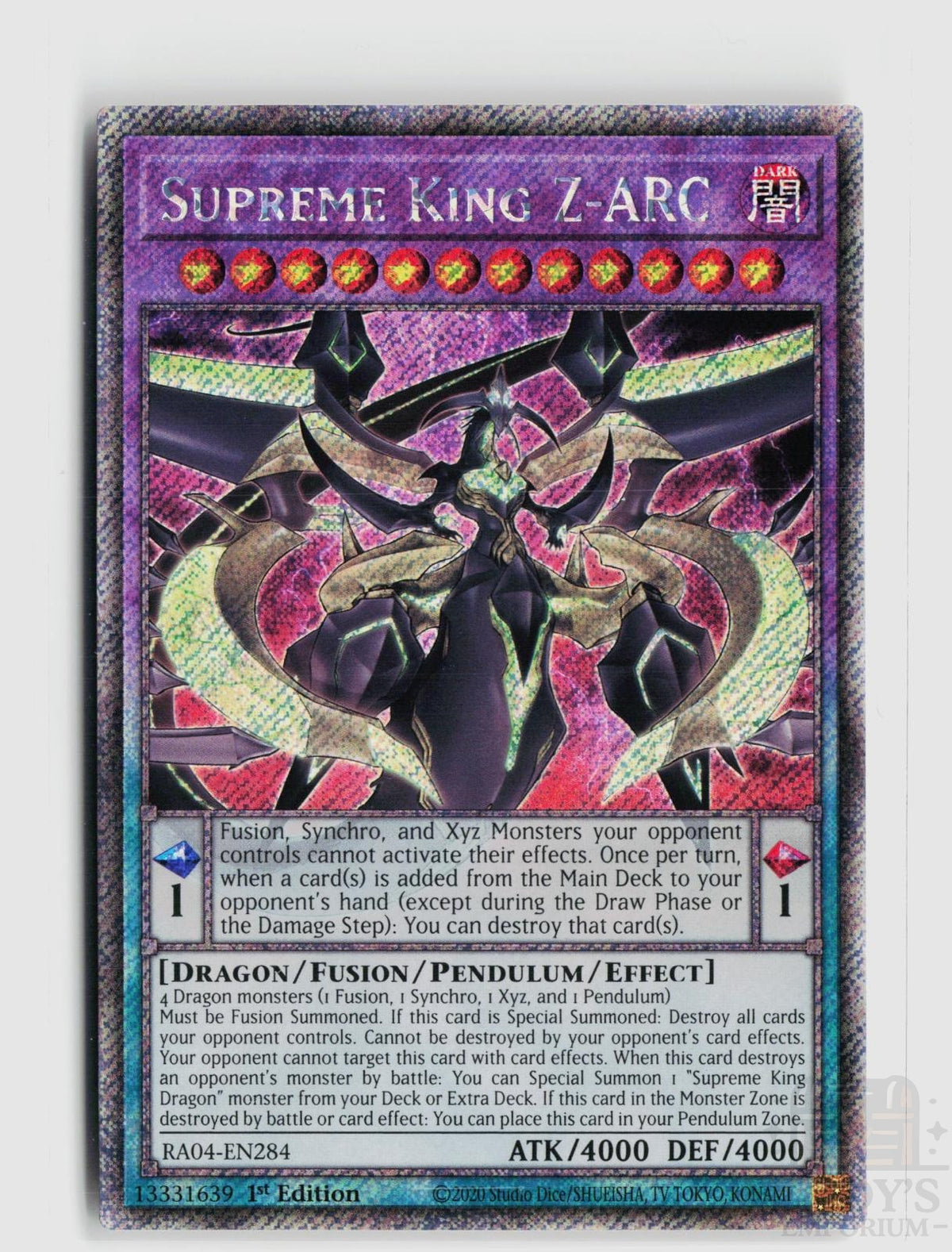 Supreme King Z-ARC (Platinum Secret Rare) RA04-EN284 Quarter Century Stampede Yu-Gi-Oh 1st Edition NM