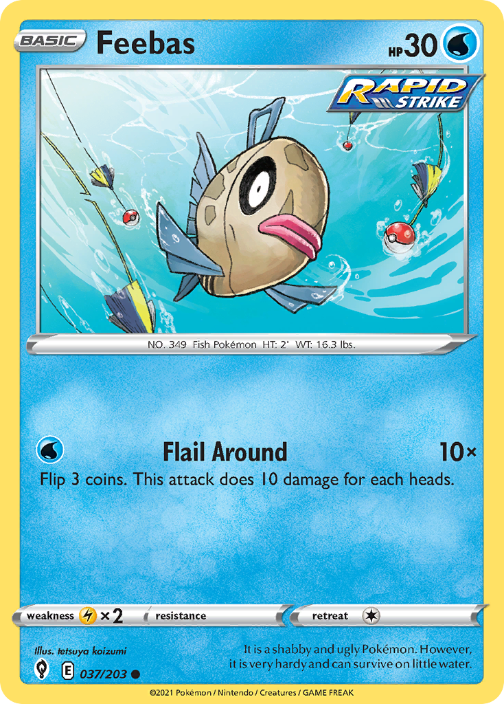 Feebas 037/203 Evolving Skies Pokemon Reverse Holo Common NM