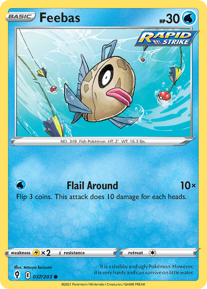 Feebas 037/203 Evolving Skies Pokemon Reverse Holo Common NM
