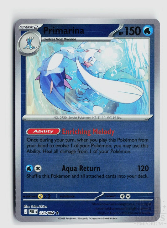 Primarina 020/084 Pitch Black Pokemon Reverse Holo