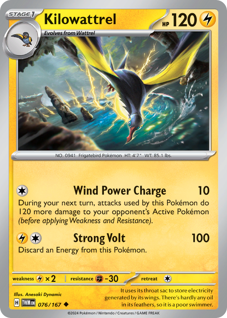 Kilowattrel 076/167 Twilight Masquerade Pokemon Reverse Holo Uncommon NM