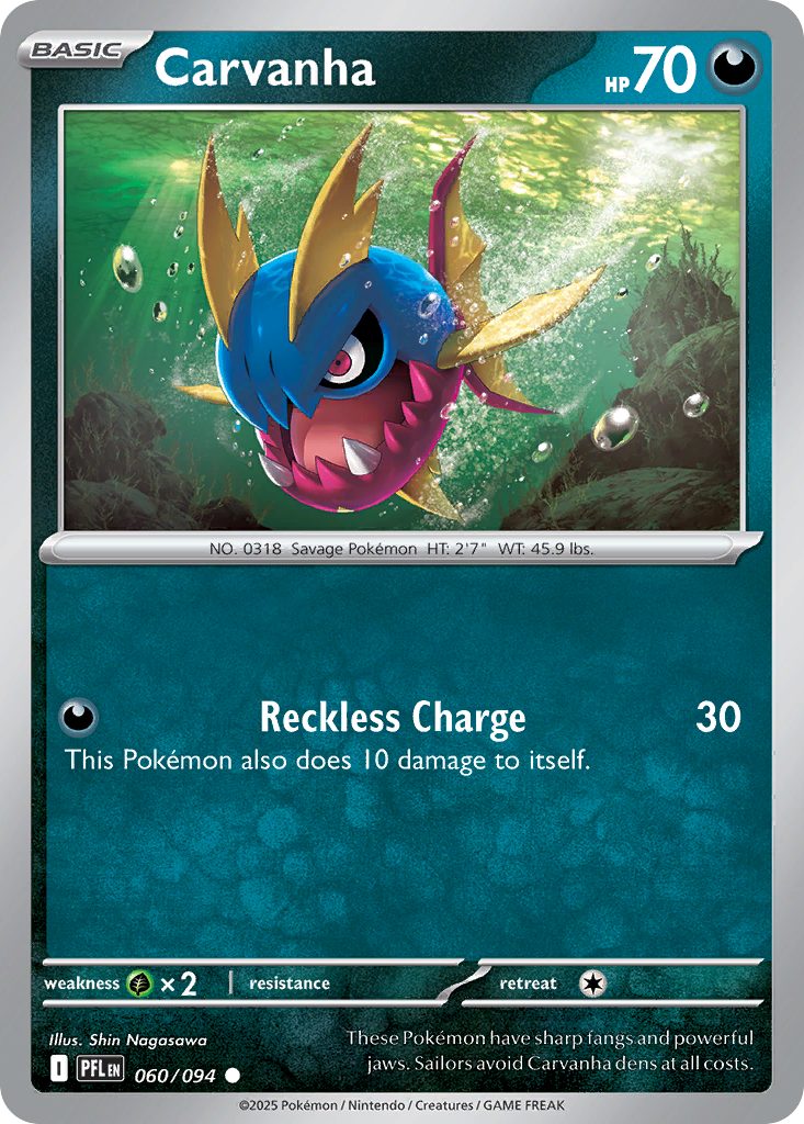 Carvanha 060/094 Phantasmal Flames Pokemon Reverse Holo Common NM
