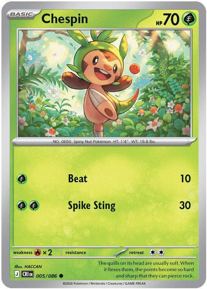 Chespin 005/086 Chaos Rising Pokemon Reverse Holo Common NM