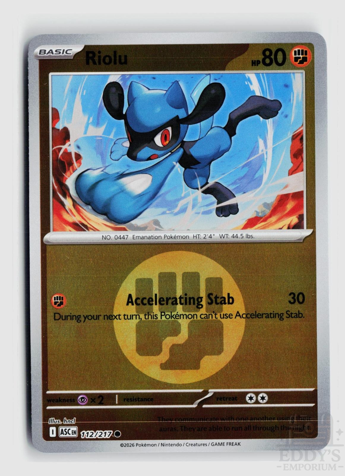 Riolu (Energy Symbol Pattern) 112/217 Ascended Heroes Pokemon Reverse Holo NM