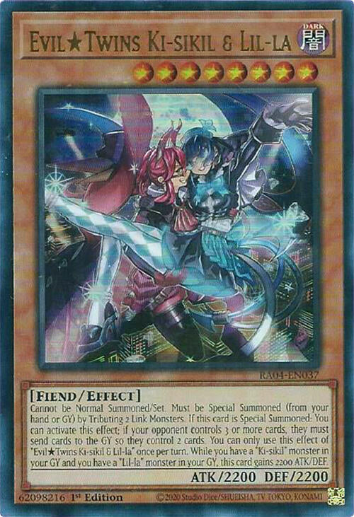 Evil Twins Ki-sikil & Lil-la (UR) RA04-EN037 Quarter Century Stampede Yu-Gi-Oh 1st Edition NM