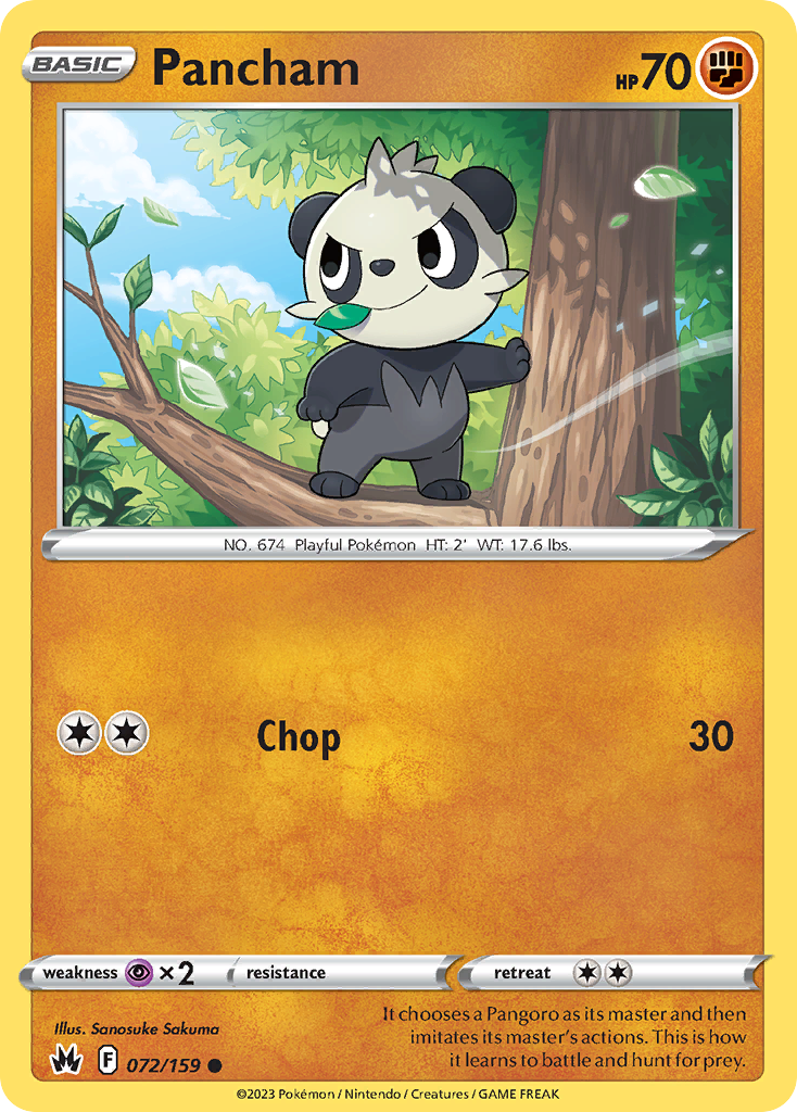 Pancham 072/159 Crown Zenith Pokemon Reverse Holo Common NM