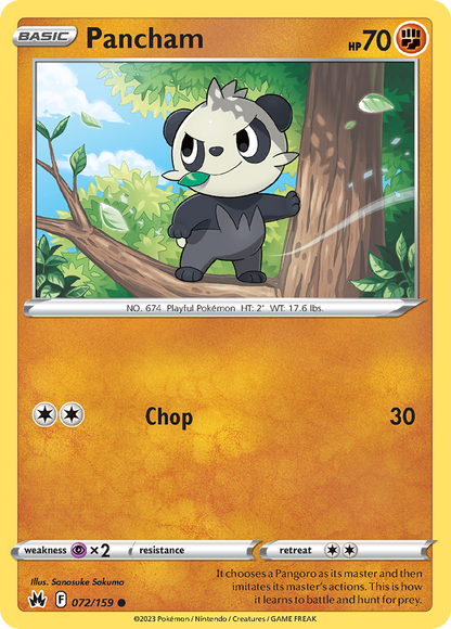 Pancham 072/159 Crown Zenith Pokemon Reverse Holo Common NM