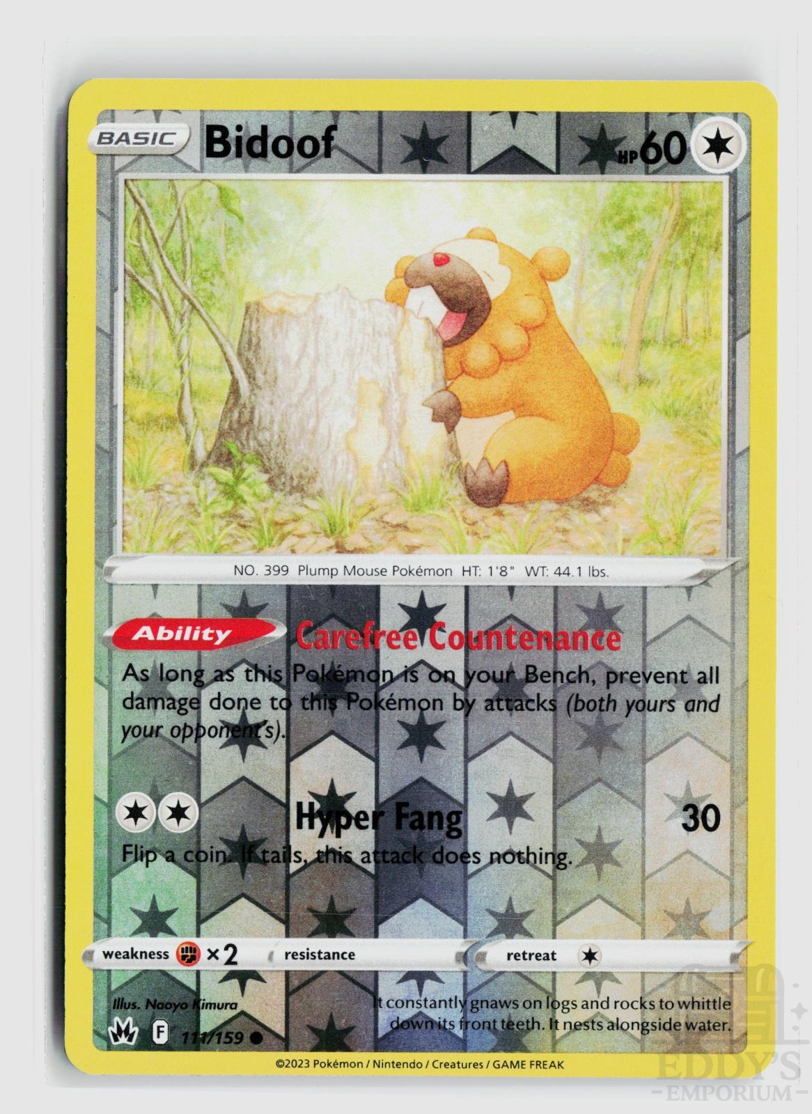 Bidoof 111/159 Crown Zenith Pokemon Reverse Holo Common NM