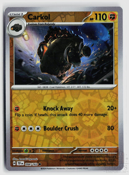 Carkol 094/162 Temporal Forces Pokemon Reverse Holo Common NM