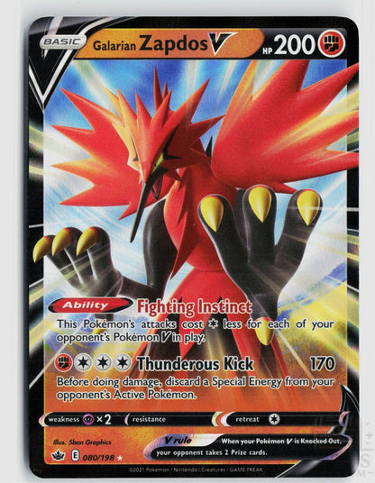 Galarian Zapdos V 080/198 Chilling Reign Pokemon Holo V Rare