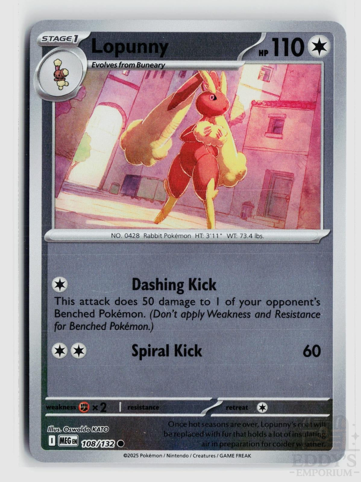 Lopunny 108/132 Mega Evolution Pokemon Reverse Holo Common NM