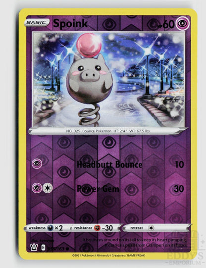 Spoink 055/163 Battle Styles Pokemon Reverse Holo Common NM