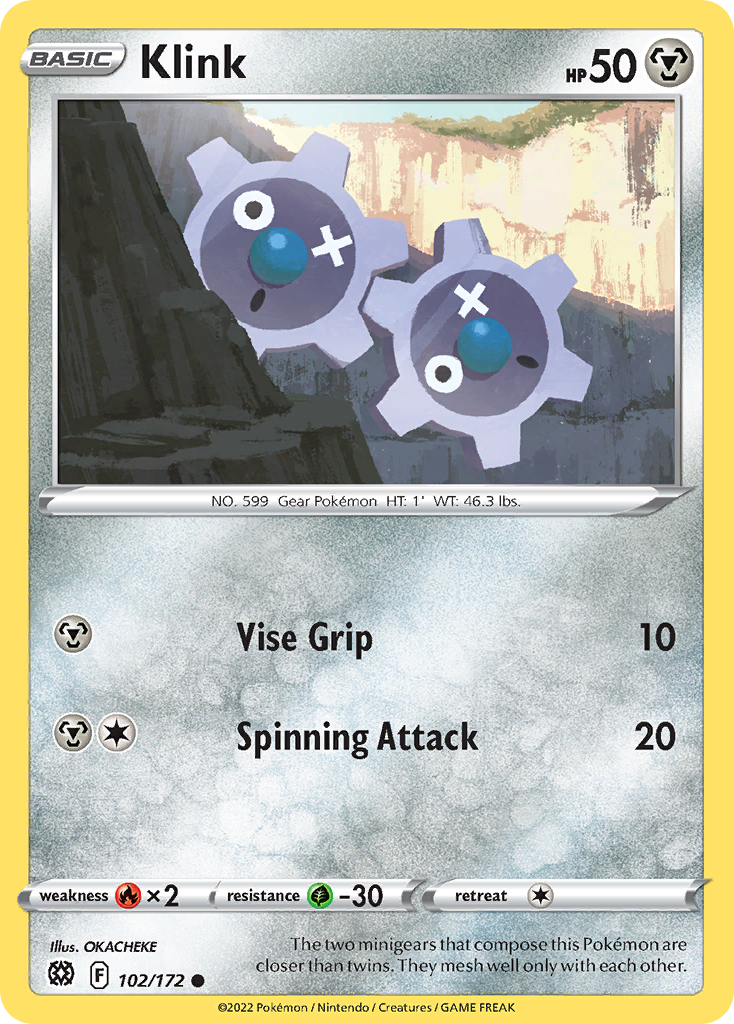 Klink 102/172 Brilliant Stars Pokemon Reverse Holo Common NM