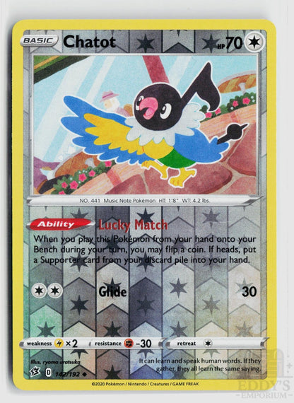 Chatot 142/192 Rebel Clash Pokemon Reverse Holo Uncommon NM