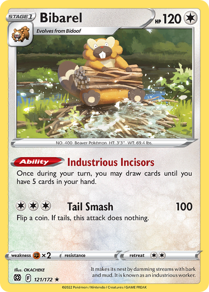 Bibarel 121/172 Brilliant Stars Pokemon Holo Rare NM