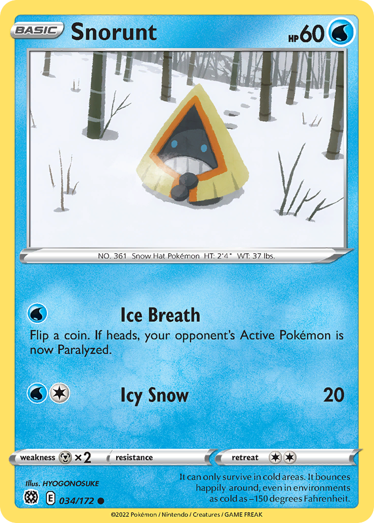 Snorunt 034/172 Brilliant Stars Pokemon Reverse Holo Common NM