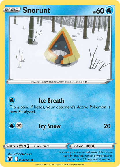 Snorunt 034/172 Brilliant Stars Pokemon Reverse Holo Common NM