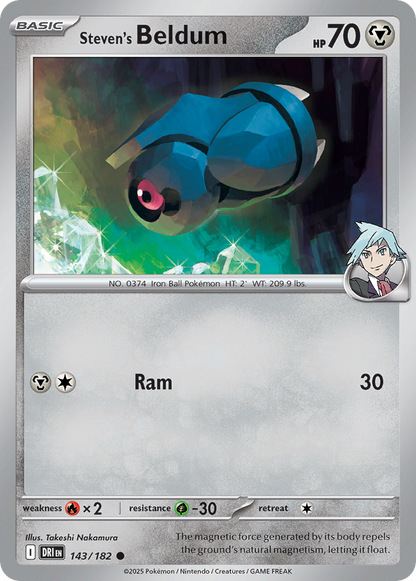 Steven's Beldum 143/182 Destined Rivals Pokemon Reverse Holo Common NM