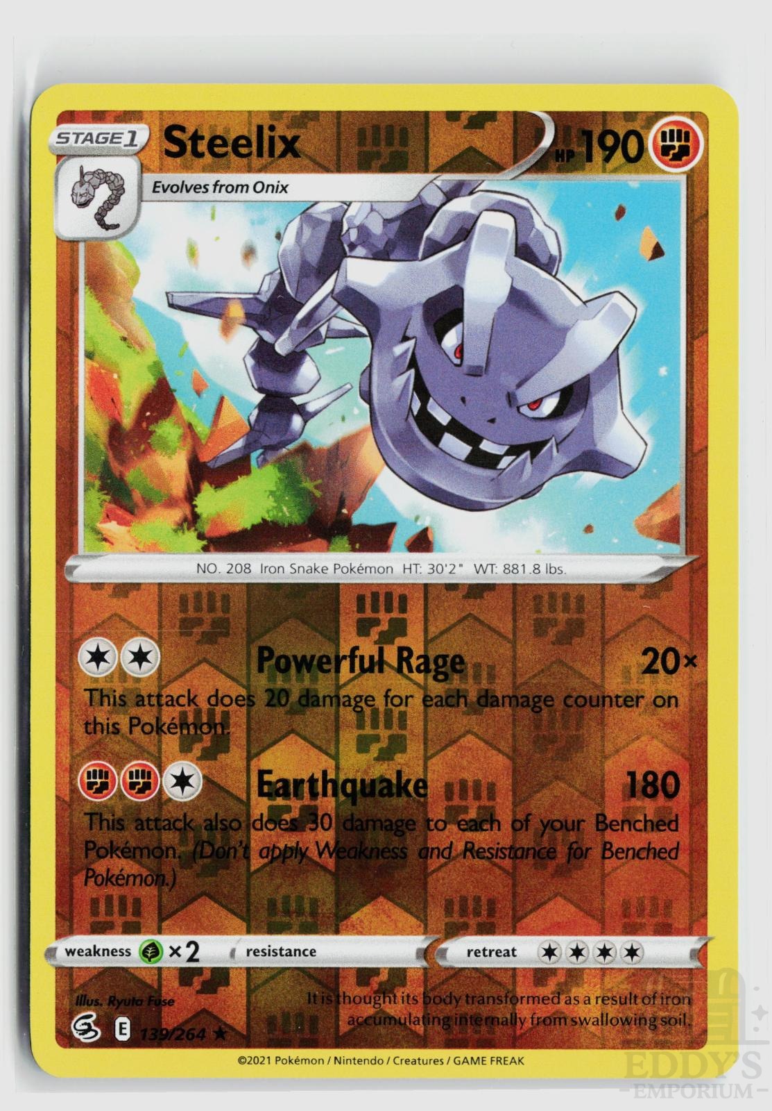 Steelix 139/264 Fusion Strike Pokemon Reverse Holo Rare NM