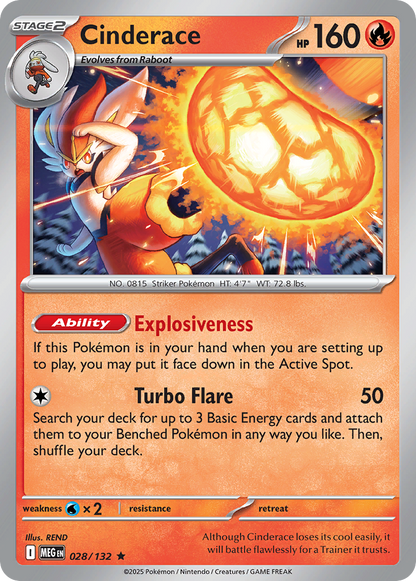 Cinderace 028/132 Mega Evolution Pokemon Holo Rare NM