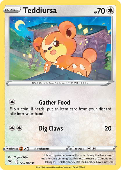 Teddiursa 122/189 Astral Radiance Pokemon Reverse Holo Common NM