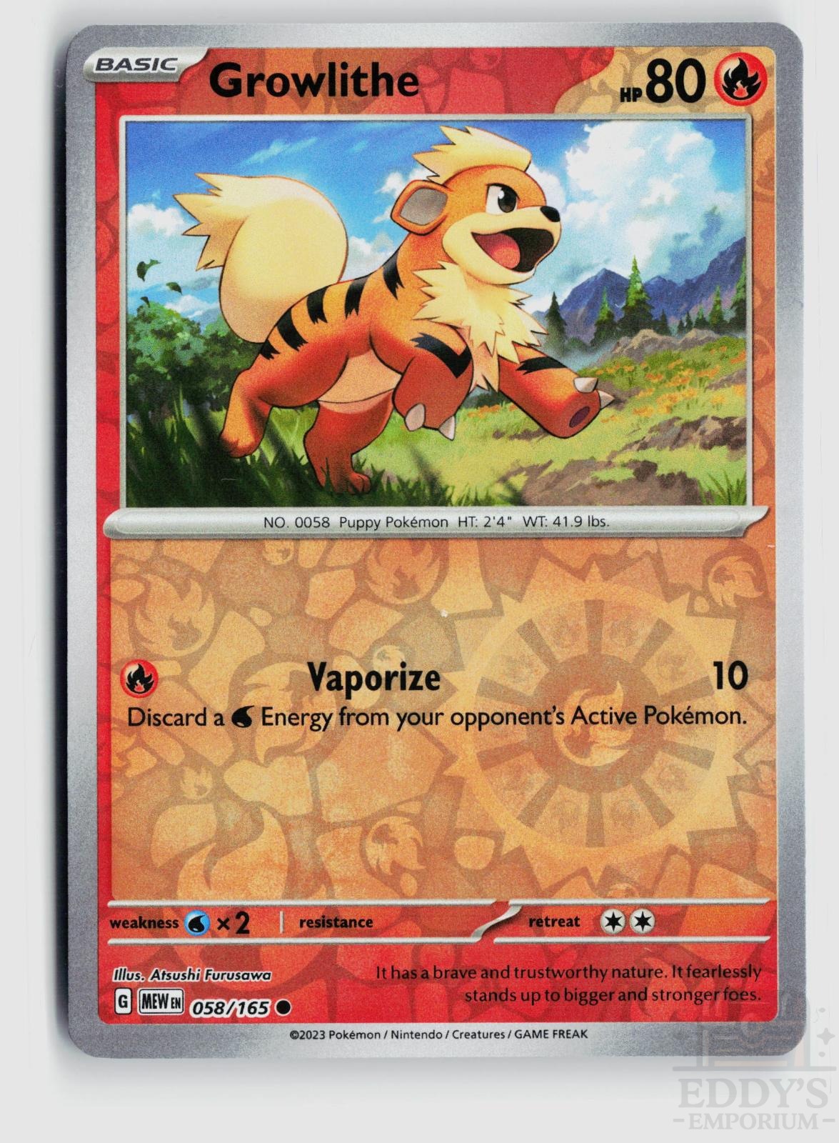 Growlithe 058/165 151 Pokemon Reverse Holo Common NM